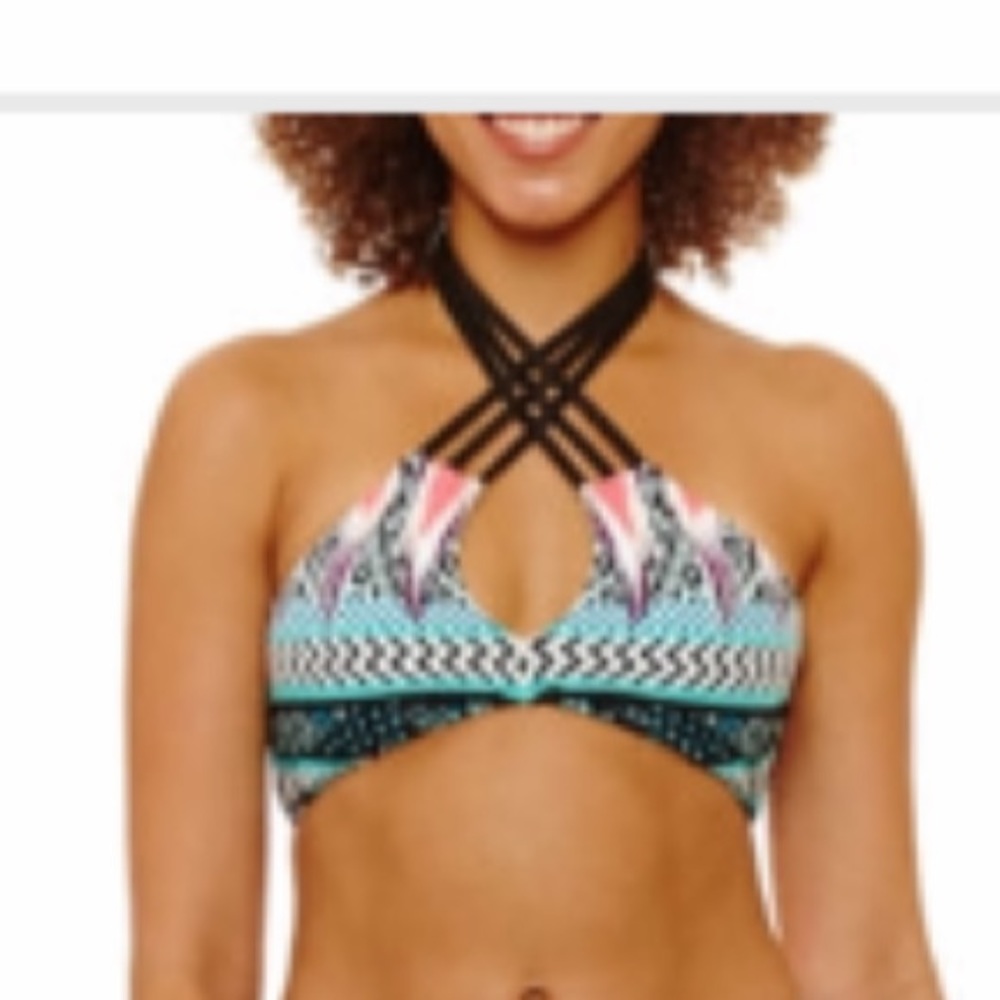 ana Chevron Halter Swimsuit Top